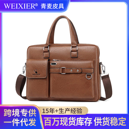 Men's Business Bag Large Capacity Retro Tote Bag Men's Laptop Bag Waterproof Wear-resistant Briefcase 