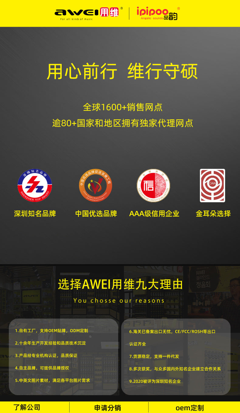 AWEI用维Y379便携式蓝牙音箱 户外长续航HiFi音质音响