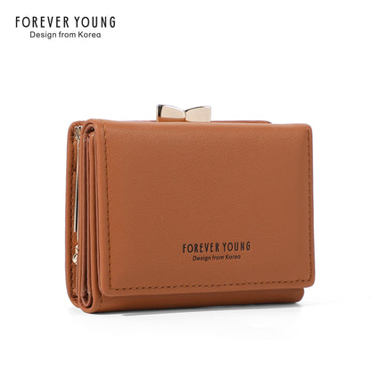 Forever Young Wallet Women's Short Cute Japanese Student Wallet Korean Style ရိုးရှင်းသော အကြွေစေ့သုံးအိတ်