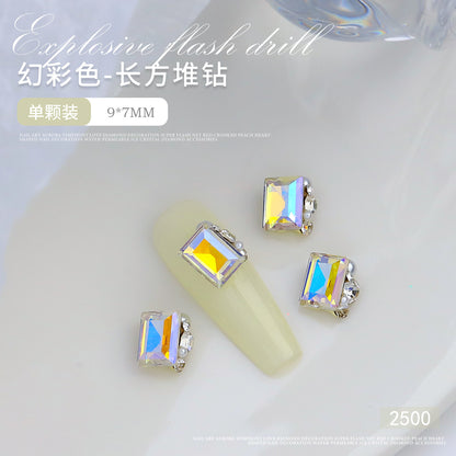 Internet celebrity popular nail art crystal pile diamond finished product super flash crooked heart rectangular handmade pearl nail decoration wholesale 