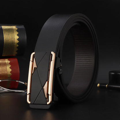 Factory direct sales toothless automatic buckle belt men's leather laser LOGO business leisure belt men's wholesale distribution 