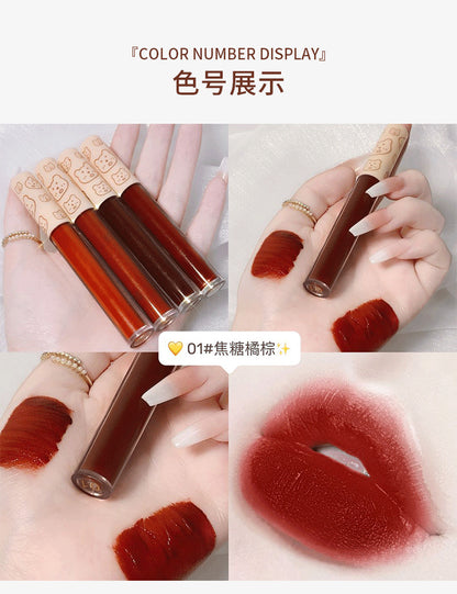 Duobao Bear 4-color lip glaze set box long-lasting thin velvet matte lip gloss cute manufacturer wholesale 