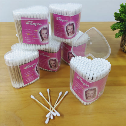 130 round-headed heart-shaped packaging cotton swabs double-headed cotton swabs for ear removal cosmetic cotton swabs wooden swabs disposable cotton swabs 