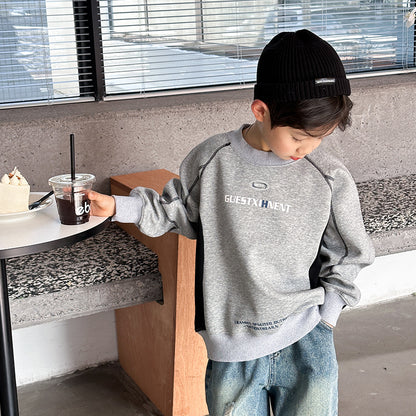 Mikoshi children's clothing children's tops 2024 autumn new Korean version boys' casual splicing pullover sweatshirt wholesale 