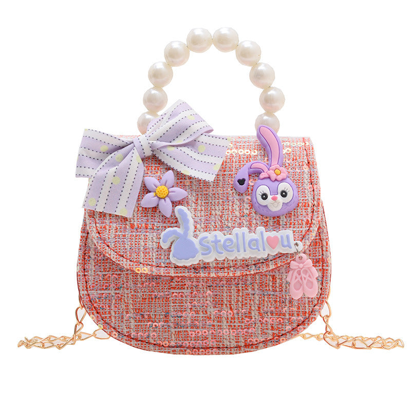 Cross-border new children's bag, stylish chain shoulder bag, fashionable pearl handbag, cute princess small backpack wholesale 