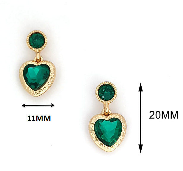 Qingdao jewelry medieval vintage French retro earrings court style light luxury emerald love glass earrings 