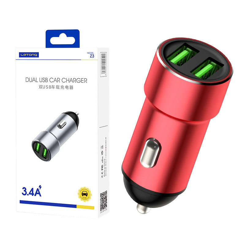 Le Candy 3.4A Fast Charge Mini Car Charger Dual USB Output Aluminum Alloy Car Cigarette Lighter Car 5V Charger