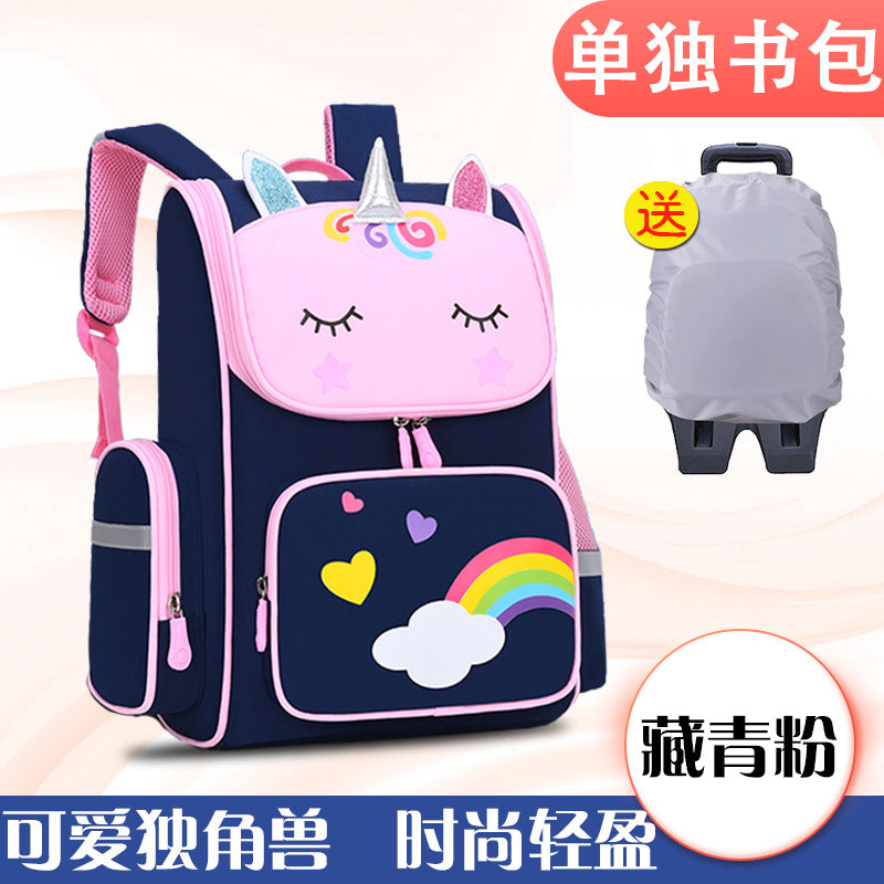 Primary school students trolley space school bag 1-3-6 years boys and girls unicorn detachable six-wheeled climbing bag with wheels 