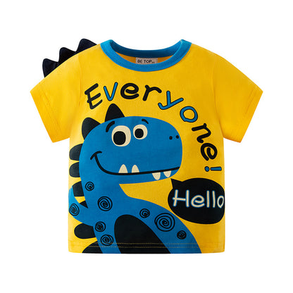 be top summer cartoon dinosaur children's short-sleeved T-shirt pure cotton boy thin half-sleeved children's clothing trendy one piece 