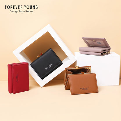 Forever Young Wallet Women's Short Cute Japanese Student Wallet Korean Style ရိုးရှင်းသော အကြွေစေ့သုံးအိတ်