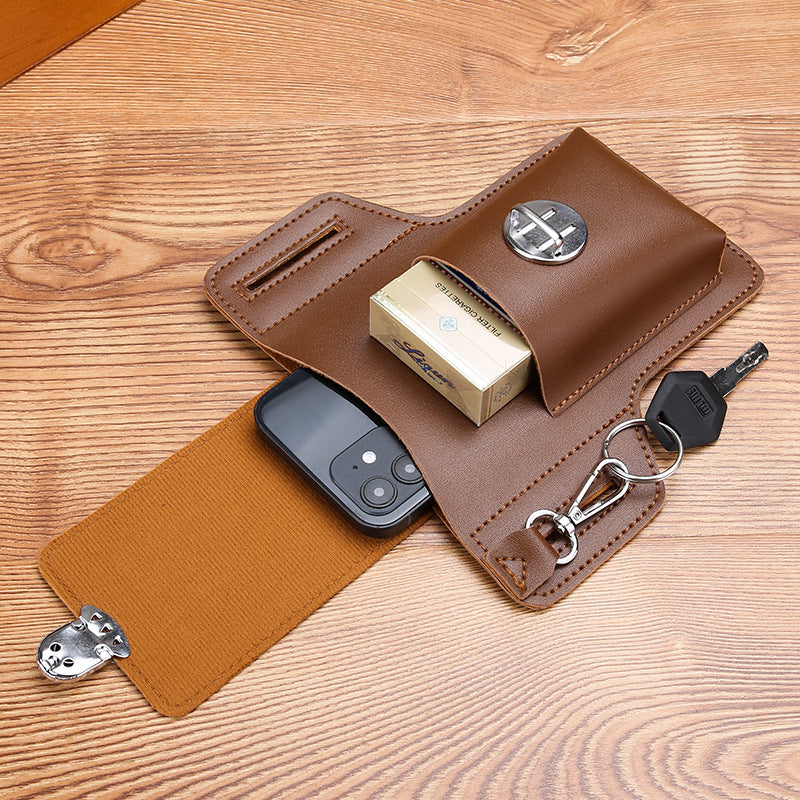 Upgrade the new mobile phone waist bag men's construction site work mobile phone leather case can put cigarette case hanging key wear belt special 