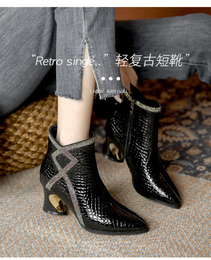 2023 new European and American pointed-toe thick-heeled high-heeled Martin boots side zipper short boots a generation of women's boots wholesale 