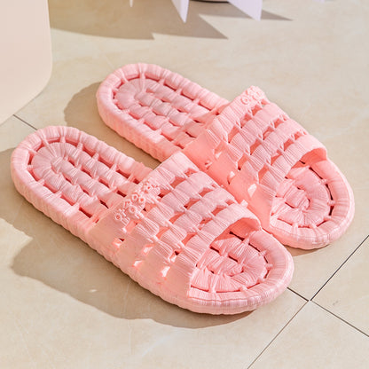 Factory direct selling home slippers four seasons bath leaking drag men and women soft bottom hollow anti-slip couple bathroom sandals and slippers