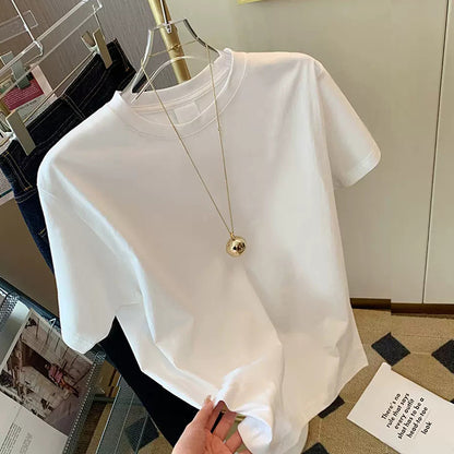 Letter printing short-sleeved t-shirt women's 2023 early spring new Korean style round neck simple casual tops summer tops 