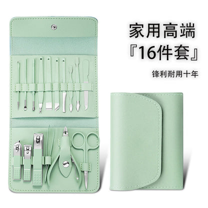 Ready stock nail clipper set 16 pieces candy green pedicure manicure manicure tools nail clippers nail clipper set 