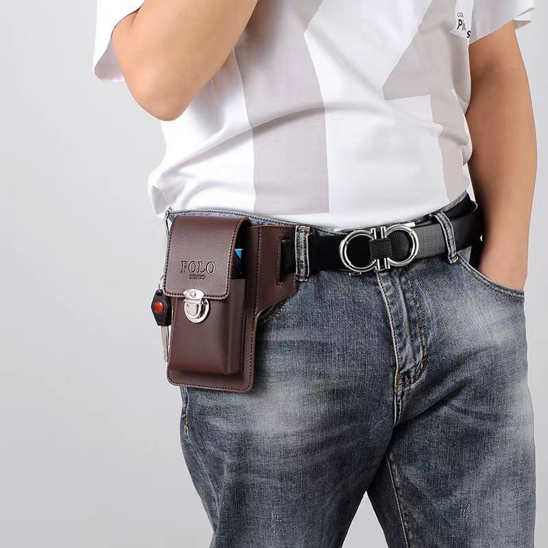 New vertical mobile phone pocket men's construction site work mobile phone leather case can put cigarette case hanging key wear belt special 