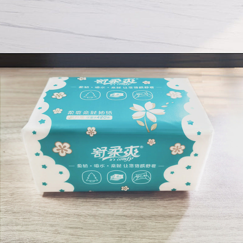 Log skin-friendly 420 sheets household large package toilet paper living room napkin paper 4 layers thickened mother and baby tissue paper free shipping 