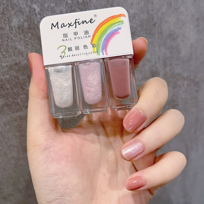 MAXFINE three-bottle nail polish set, no-bake, quick-drying, long-lasting, water-based, tearable nail polish, spot wholesale 