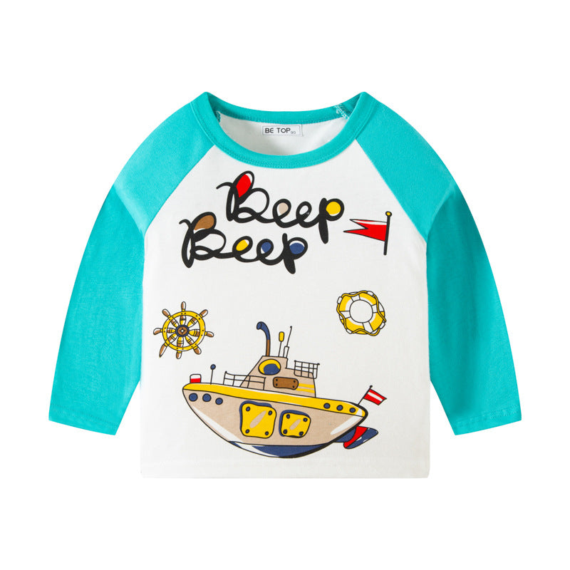 Korean children's clothing children's new autumn cartoon car pattern T-shirt boy's cotton sweater pullover bottoming shirt 