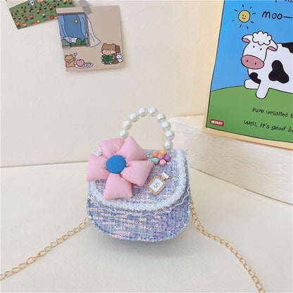 Cross-border new children's bag, stylish chain shoulder bag, fashionable pearl handbag, cute princess small backpack wholesale 