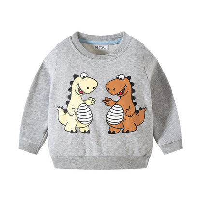 2024 children's clothing autumn children's new wholesale dinosaur cartoon sweatshirt boys and girls pure cotton tops one piece consignment 