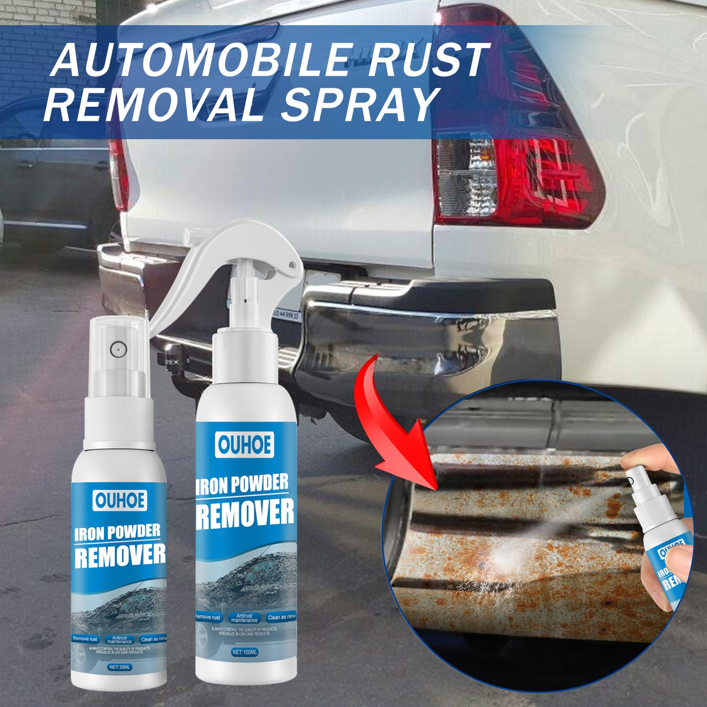 OUHOE Car Iron Powder Rust Removal Spray Anti-Rust Remover Decontamination Rust Remover Car Supplies သန့်ရှင်းရေးသုံးပစ္စည်းများ 