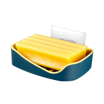 Nordic fashion contrasting color double-layer seamless soap box multifunctional bathroom portable punch-free storage box soap rack 