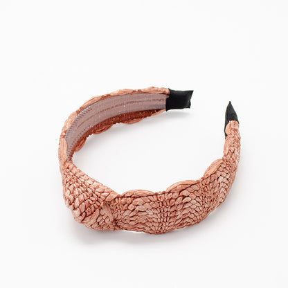 2022 European and American summer rose red straw braided headband for women's holiday style calaffia grass braided hair headband wholesale