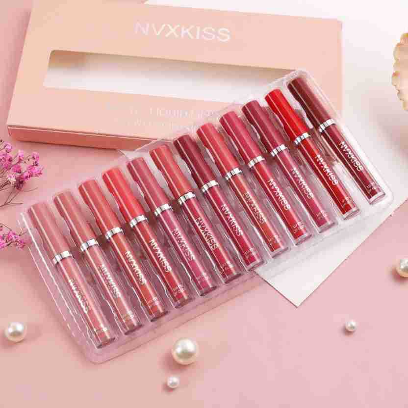 NVXKISS lip glaze 12 pieces non-stick cup ကြာရှည်ခံ matte lip glaze whitening နိုင်ငံခြားမှ တရားဝင် lip gloss အစစ်အမှန် 