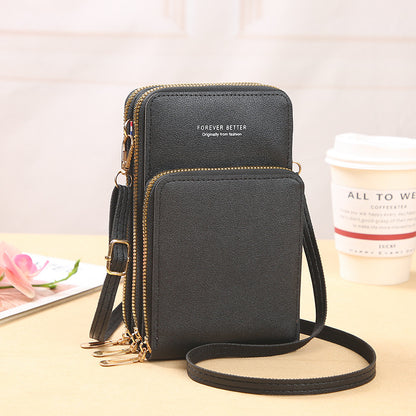 2022 new large-capacity multi-functional solid color fashion simple shoulder small bag touch screen Messenger mobile phone bag women's 