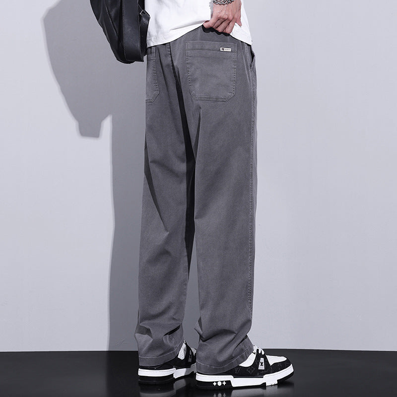 Summer ice silk thin casual pants men's straight loose tencel non-ironing sports pants trendy brand mopping wide-leg pants 