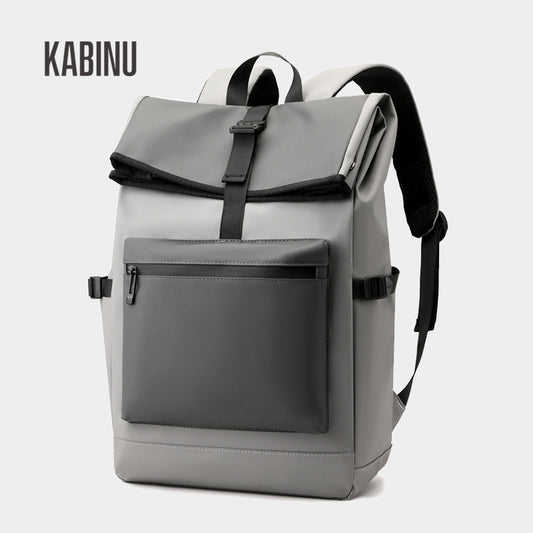 Kabinu casual backpack new business computer backpack simple middle school student school bag leather film waterproof 