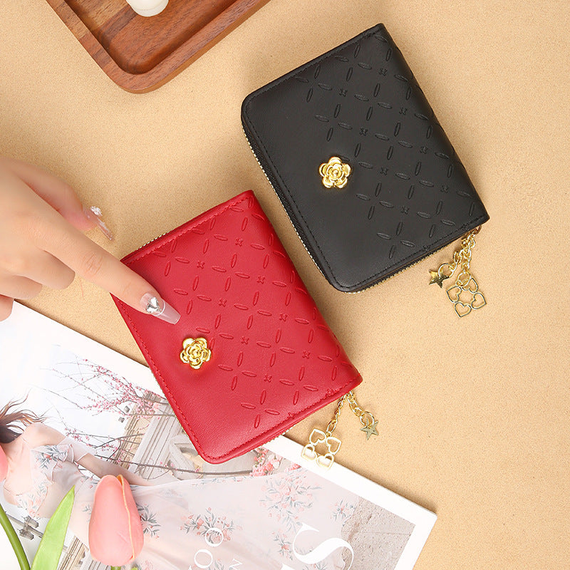 2023 new Korean version design mini ladies small wallet embossed with hardware PU leather cross-border wholesale factory direct sales 