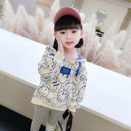 2023 spring and autumn new style hooded sweatshirts for boys and girls, casual suits, fashionable, cute and versatile long-sleeved tops, children's clothing trends 