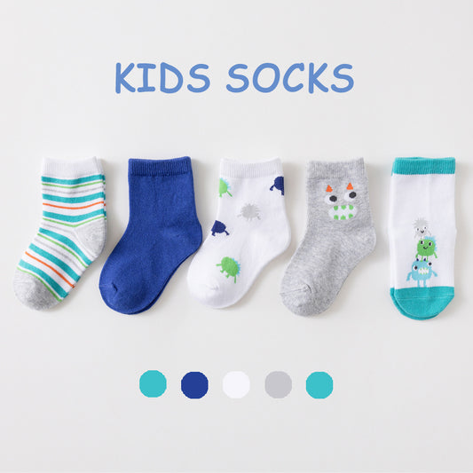 2023 Spring and Autumn New Cartoon Cute Combed Cotton Short-Tube Children's Socks Medium-Turn A-Type Boys and Girls Manufacturer Shipping 