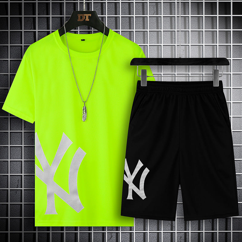 2023 summer new men's sports suit trendy casual short-sleeved men's outdoor running quick-drying breathable clothes 