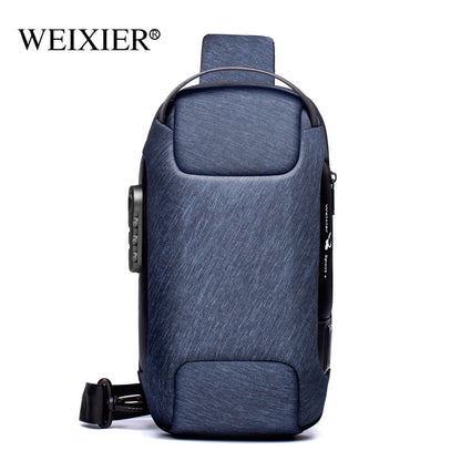 Chest Bag Men's Canvas Casual Messenger Bag Shoulder Bag Men's Chest Bag USB Charging Sports Water Drop Bag Men