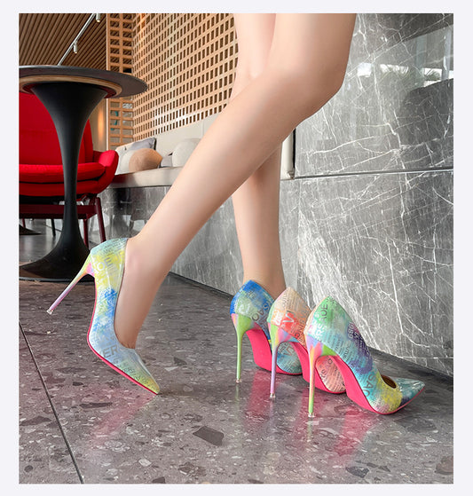 Large size professional work super high heels women's shallow mouth stiletto color pointed toe sexy nightclub reverse cross-dressing cross-dressing shoes 