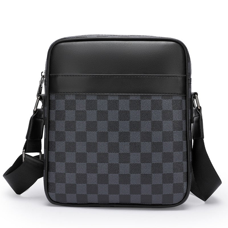 New trendy brand men's casual plaid shoulder bag leather sports Messenger bag personalized fashion small square bag trend 