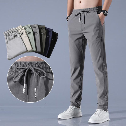 2023 Summer Ice Silk Thin Sports Pants Men's Straight Loose Elastic Non-ironing Casual Pants Workwear Pants Wholesale