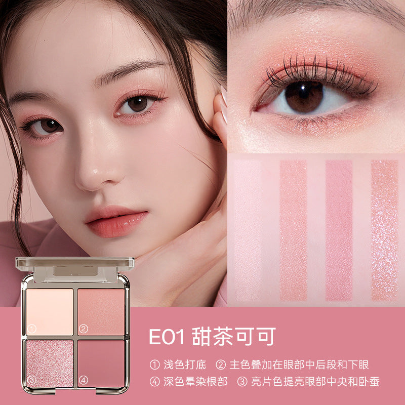 Jingnishi Coco four-color eyeshadow palette, delicate and long-lasting color, natural and slightly shiny matte eyeshadow wholesale 