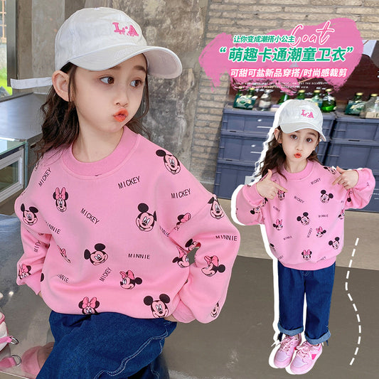 2023 Spring and Autumn New Children's Clothing Baby Girls Fashionable and Versatile Sweaters for Small and Medium-sized Children Girls' Tops Round Neck Thin Style 