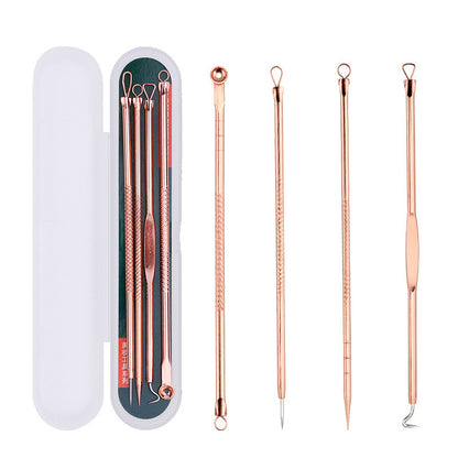 Manufacturer stainless steel acne needle four-piece set, blackhead and acne needle, acne needle, rose gold acne needle, beauty tool 