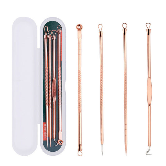 Manufacturer stainless steel acne needle four-piece set, blackhead and acne needle, acne needle, rose gold acne needle, beauty tool 