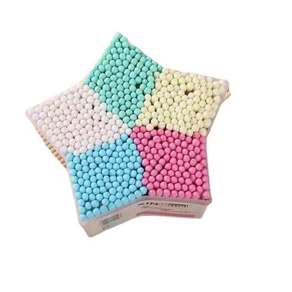 [Xinlemei] 500 five-pointed star boxed double-ended colored cotton swabs with pointed ends for makeup and cleaning household cotton swabs 