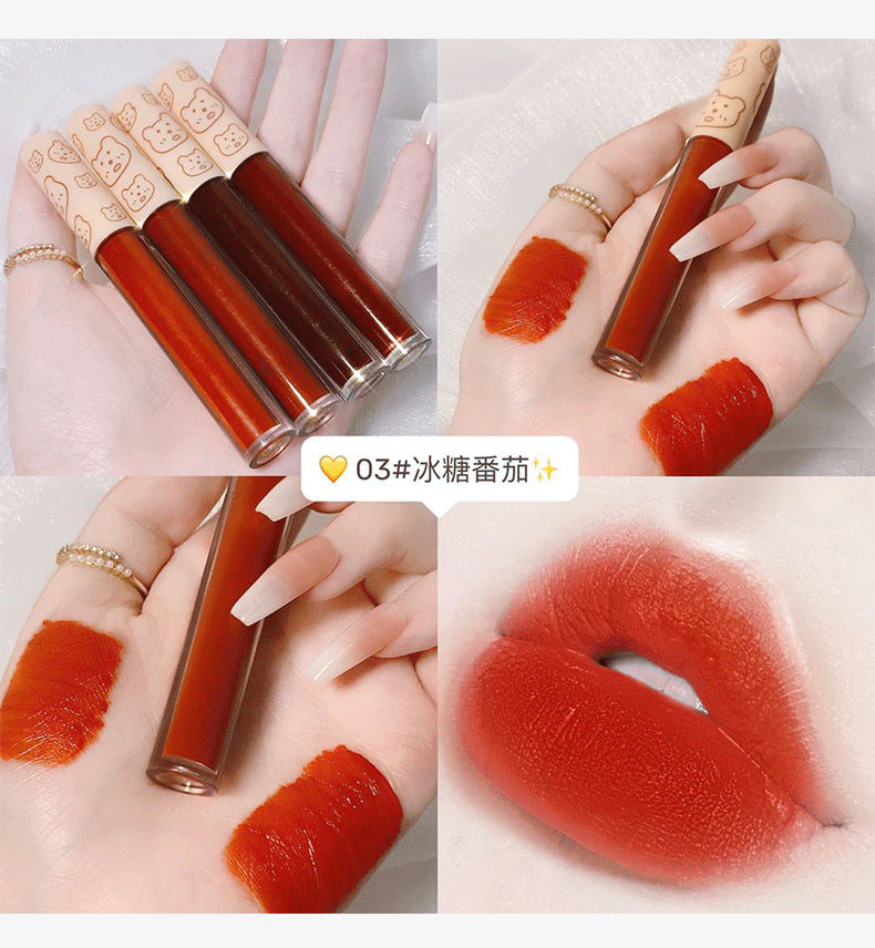 Duobao Bear 4-color lip glaze set box long-lasting thin velvet matte lip gloss cute manufacturer wholesale 