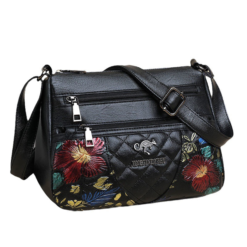 2023 new middle-aged mother bag pure handmade hand-painted pattern fashion large capacity embroidery design multi-layer cross-body bag