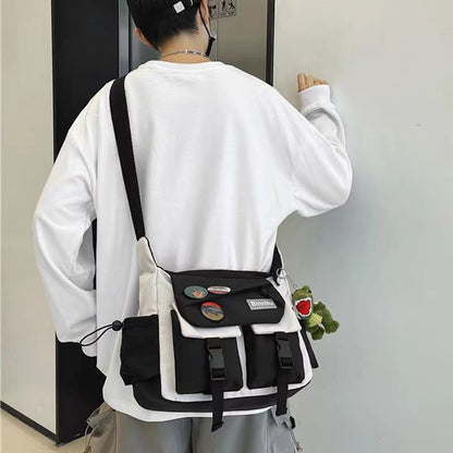 Messenger bag men's trendy brand large capacity 2023 new ins shoulder bag Japanese casual messenger bag all-match small shoulder bag 