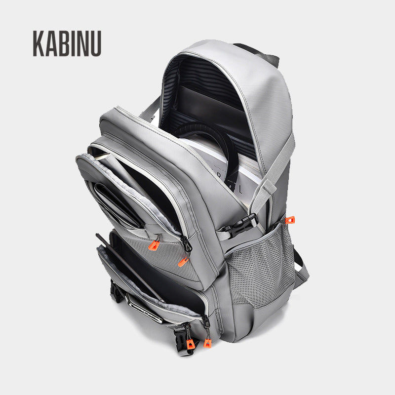 Kabinu solid color backpack casual leather membrane waterproof middle school student school bag work business computer bag outdoor backpack 