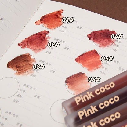 Pink Coco Lip Glaze Matte Non-stick Cup နှုတ်ခမ်းနီ Soft Mist Whitening Light Satin Pink Mist Lip Glaze ကျောင်းသား၊ 